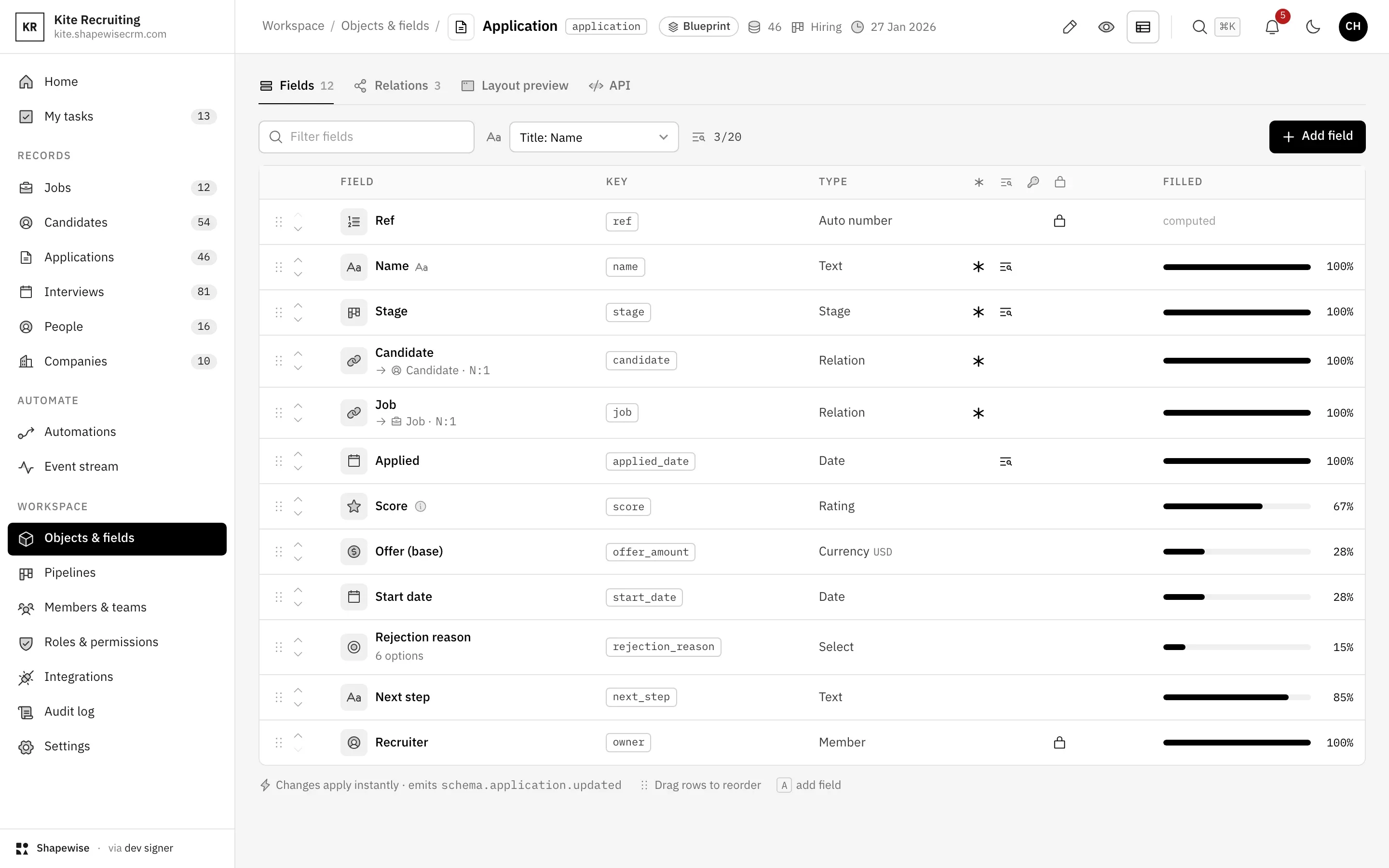 Shapewise Recruiting CRM: shape it to how you place — demo data for Kite Recruiting
